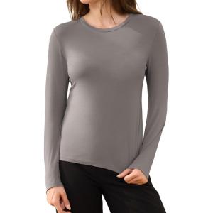 GYS Women’s Pajama Tops Bamboo Viscose Soft and Moisture-Wicking Long Sleeve Underwear Base Layer(Crew Neck-grey)