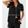 GYS Women’s Pajama Set Bamboo Viscose Short Sleeve Button Down 2 Piece Sleep Sets(Black)