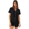 GYS Women’s Pajama Set Bamboo Viscose Short Sleeve Button Down 2 Piece Sleep Sets(Black)