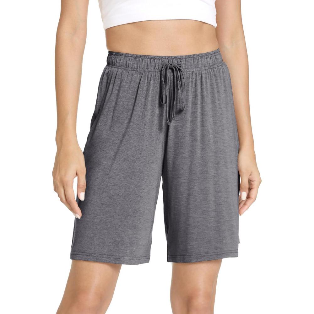 imageGYS Womens Bamboo Viscose Bermuda Pajama Shorts Soft Sleep Lounge Shorts with Pockets for SummerDark Heather Grey