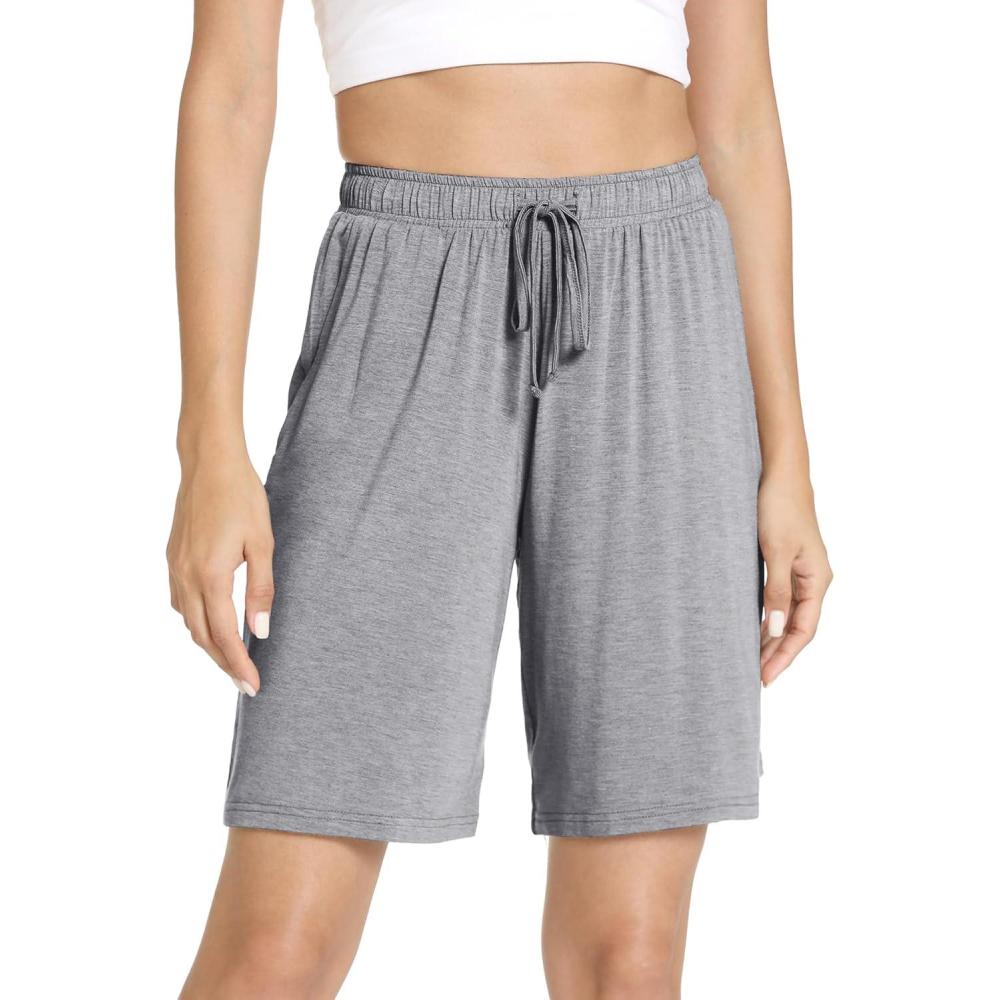 imageGYS Womens Bamboo Viscose Bermuda Pajama Shorts Soft Sleep Lounge Shorts with Pockets for SummerHeather Grey