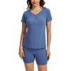 GYS Bamboo Viscose Pajama Sets for Women 2 Piece, Matching Fitted Loungewear, Buttery-soft Comfywear Summer Pjs Set(Grayish Blue)