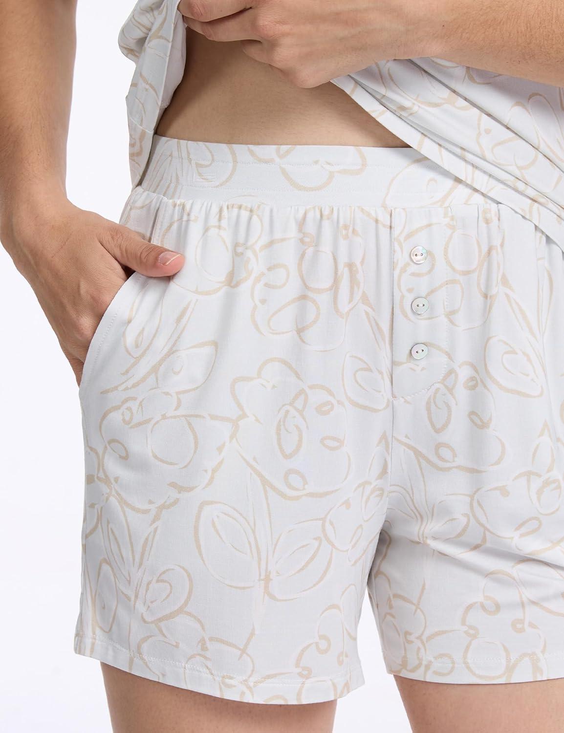 imageGYS Womens Bamboo Viscose Pajamas Set Sleeveless Tank Top and Sleep Shorts Summer Pjs Lightweight Cooling SleepwearGrey Abstract Floral