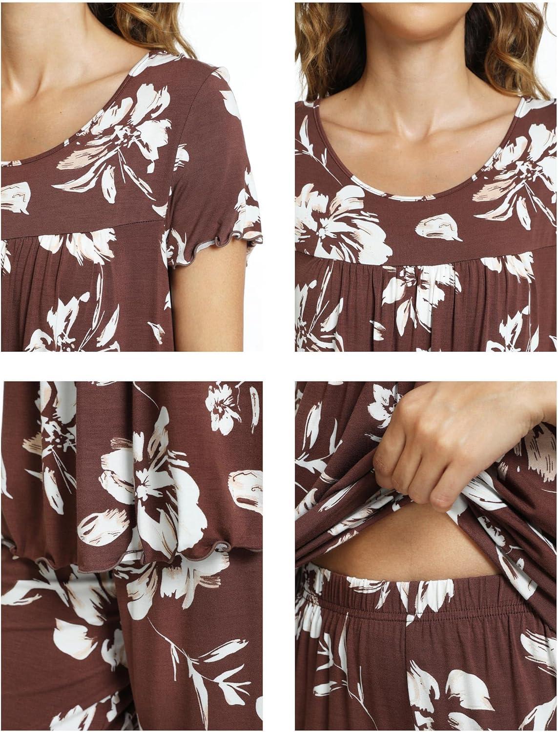 imageLazyCozy Bamboo Viscose Capri Pajamas for Women Cooling Summer Pajama Sets for Hot Sleeper Super Soft Pj SetC Coffee