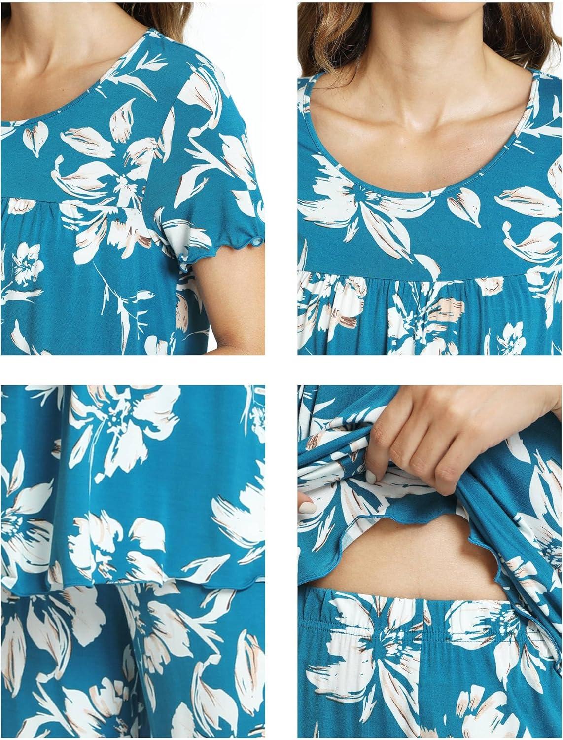 imageLazyCozy Bamboo Viscose Capri Pajamas for Women Cooling Summer Pajama Sets for Hot Sleeper Super Soft Pj SetC Teal Blue