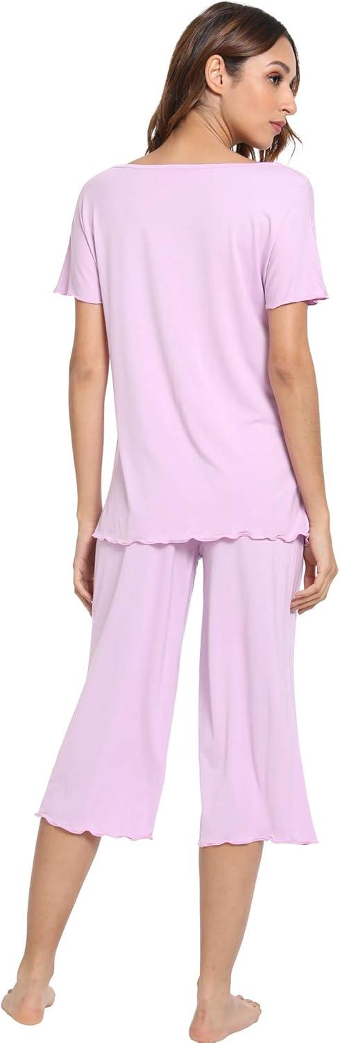imageLazyCozy Bamboo Viscose Capri Pajamas for Women Cooling Summer Pajama Sets for Hot Sleeper Super Soft Pj SetPurple