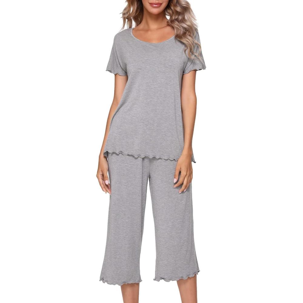 imageLazyCozy Bamboo Viscose Capri Pajamas for Women Cooling Summer Pajama Sets for Hot Sleeper Super Soft Pj SetHeather Grey
