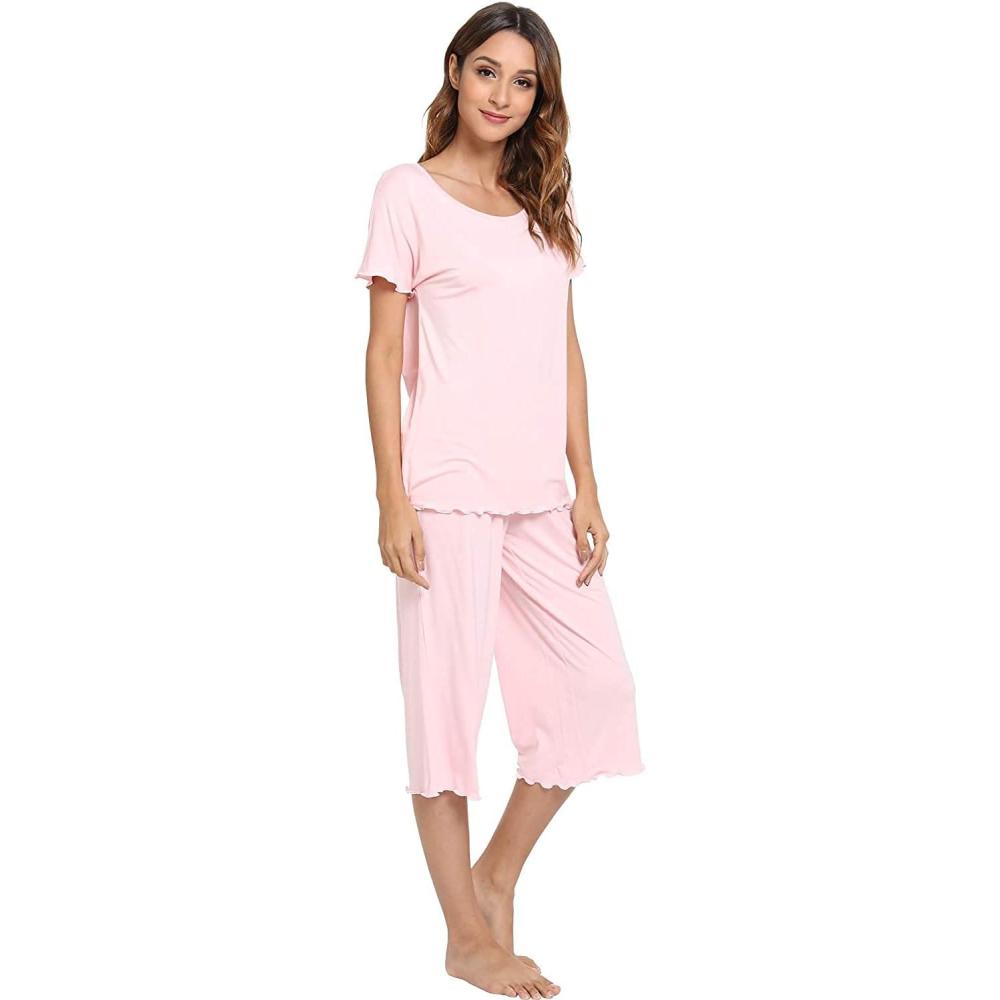 imageLazyCozy Bamboo Viscose Capri Pajamas for Women Cooling Summer Pajama Sets for Hot Sleeper Super Soft Pj SetPink