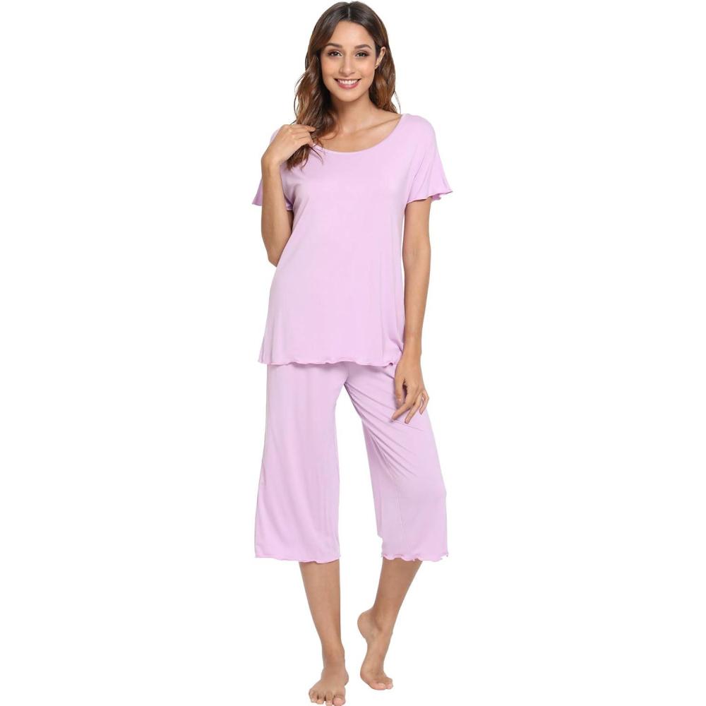 imageLazyCozy Bamboo Viscose Capri Pajamas for Women Cooling Summer Pajama Sets for Hot Sleeper Super Soft Pj SetPurple