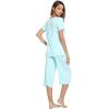 LazyCozy Bamboo Viscose Capri Pajamas for Women Cooling Summer Pajama Sets for Hot Sleeper Super Soft Pj Set(Aqua)