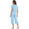 LazyCozy Bamboo Viscose Capri Pajamas for Women Cooling Summer Pajama Sets for Hot Sleeper Super Soft Pj Set(Azure)