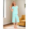 LazyCozy Bamboo Viscose Capri Pajamas for Women Cooling Summer Pajama Sets for Hot Sleeper Super Soft Pj Set(C – Aqua)
