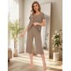 LazyCozy Bamboo Viscose Capri Pajamas for Women Cooling Summer Pajama Sets for Hot Sleeper Super Soft Pj Set(C – Brown)