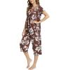 LazyCozy Bamboo Viscose Capri Pajamas for Women Cooling Summer Pajama Sets for Hot Sleeper Super Soft Pj Set(C – Coffee)