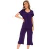 LazyCozy Bamboo Viscose Capri Pajamas for Women Cooling Summer Pajama Sets for Hot Sleeper Super Soft Pj Set(C – Dark Purple)