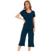 LazyCozy Bamboo Viscose Capri Pajamas for Women Cooling Summer Pajama Sets for Hot Sleeper Super Soft Pj Set(C – Ink Blue)
