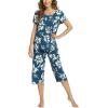 LazyCozy Bamboo Viscose Capri Pajamas for Women Cooling Summer Pajama Sets for Hot Sleeper Super Soft Pj Set(C – Ink Blue Flowers)