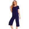 LazyCozy Bamboo Viscose Capri Pajamas for Women Cooling Summer Pajama Sets for Hot Sleeper Super Soft Pj Set(C – Navy)