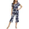 LazyCozy Bamboo Viscose Capri Pajamas for Women Cooling Summer Pajama Sets for Hot Sleeper Super Soft Pj Set(C – Navy Flowers)