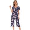 LazyCozy Bamboo Viscose Capri Pajamas for Women Cooling Summer Pajama Sets for Hot Sleeper Super Soft Pj Set(C – Navy Peony)