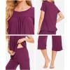 LazyCozy Bamboo Viscose Capri Pajamas for Women Cooling Summer Pajama Sets for Hot Sleeper Super Soft Pj Set(C – Purplish Red)