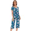 LazyCozy Bamboo Viscose Capri Pajamas for Women Cooling Summer Pajama Sets for Hot Sleeper Super Soft Pj Set(C – Teal Blue Flowers)