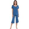 LazyCozy Bamboo Viscose Capri Pajamas for Women Cooling Summer Pajama Sets for Hot Sleeper Super Soft Pj Set(Prussian Blue)