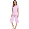 LazyCozy Bamboo Viscose Capri Pajamas for Women Cooling Summer Pajama Sets for Hot Sleeper Super Soft Pj Set(Purple)