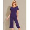 LazyCozy Bamboo Viscose Capri Pajamas for Women Cooling Summer Pajama Sets for Hot Sleeper Super Soft Pj Set(Purple2)