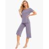 LazyCozy Bamboo Viscose Capri Pajamas for Women Cooling Summer Pajama Sets for Hot Sleeper Super Soft Pj Set(Violet)
