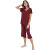LazyCozy Bamboo Viscose Capri Pajamas for Women Cooling Summer Pajama Sets for Hot Sleeper Super Soft Pj Set(Wine)