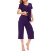 LazyCozy Bamboo Viscose Capri Pajamas for Women Cooling Summer Pajama Sets for Hot Sleeper Super Soft Pj Set(C – Dark Purple)