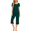LazyCozy Bamboo Viscose Capri Pajamas for Women Cooling Summer Pajama Sets for Hot Sleeper Super Soft Pj Set(C – Peacock Green)