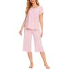 LazyCozy Bamboo Viscose Capri Pajamas for Women Cooling Summer Pajama Sets for Hot Sleeper Super Soft Pj Set(C – Pink)