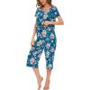 LazyCozy Bamboo Viscose Capri Pajamas for Women Cooling Summer Pajama Sets for Hot Sleeper Super Soft Pj Set(C – Teal Blue Flowers)