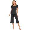 LazyCozy Bamboo Viscose Capri Pajamas for Women Cooling Summer Pajama Sets for Hot Sleeper Super Soft Pj Set(Dark Heather Grey)