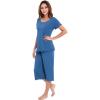 LazyCozy Bamboo Viscose Capri Pajamas for Women Cooling Summer Pajama Sets for Hot Sleeper Super Soft Pj Set(Prussian Blue)