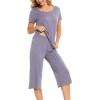 LazyCozy Bamboo Viscose Capri Pajamas for Women Cooling Summer Pajama Sets for Hot Sleeper Super Soft Pj Set(Violet)