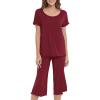 LazyCozy Bamboo Viscose Capri Pajamas for Women Cooling Summer Pajama Sets for Hot Sleeper Super Soft Pj Set(Wine)