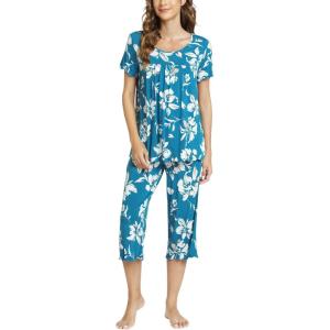 LazyCozy Bamboo Viscose Capri Pajamas for Women Cooling Summer Pajama Sets for Hot Sleeper Super Soft Pj Set(C – Teal Blue)