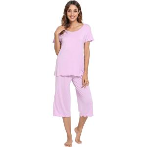 LazyCozy Bamboo Viscose Capri Pajamas for Women Cooling Summer Pajama Sets for Hot Sleeper Super Soft Pj Set(Purple)