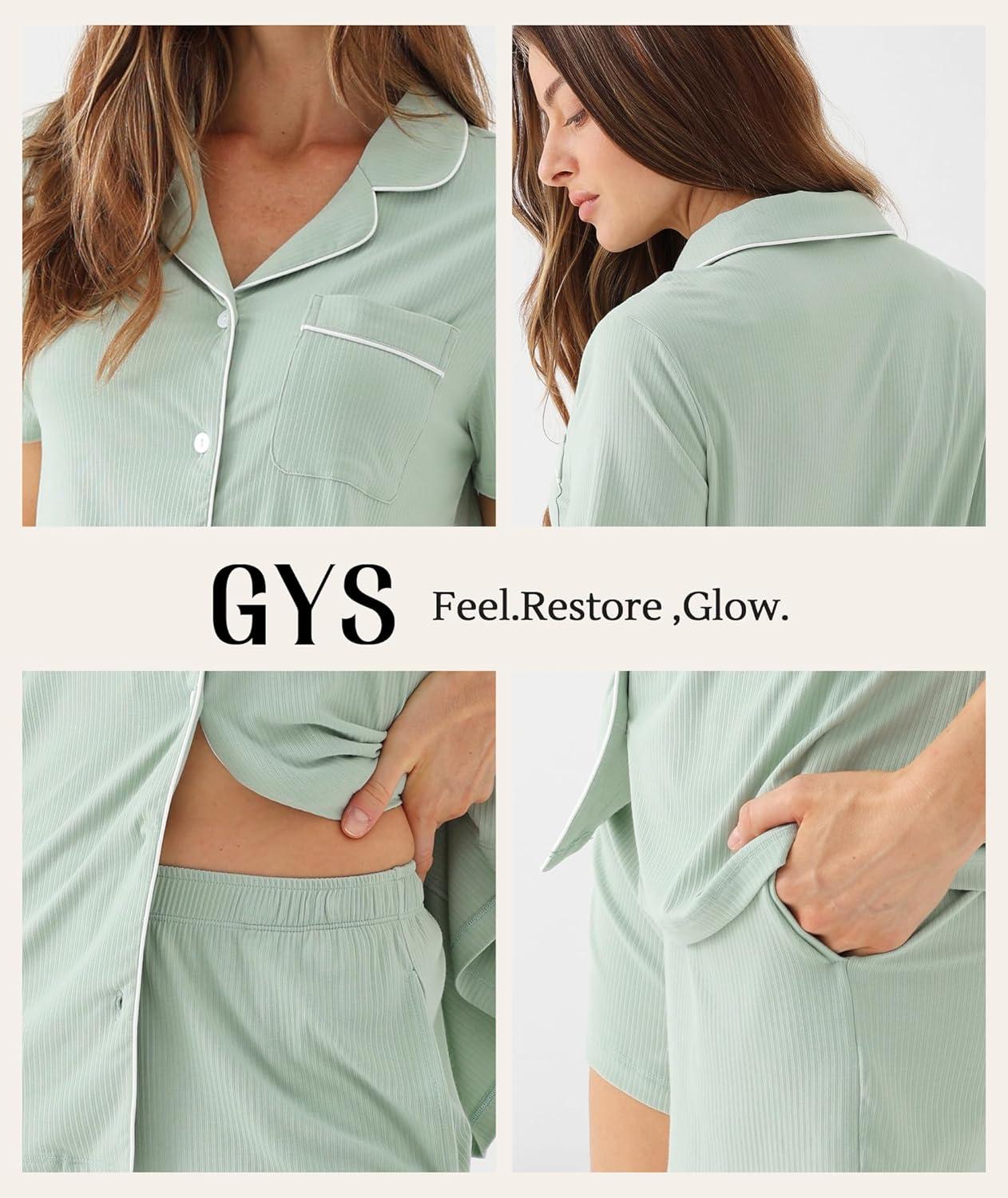 imageGYS Womens Bamboo Viscose Pajama Set Summer Cooling Short Sleeve Button Down PJS Sleepwearpeach