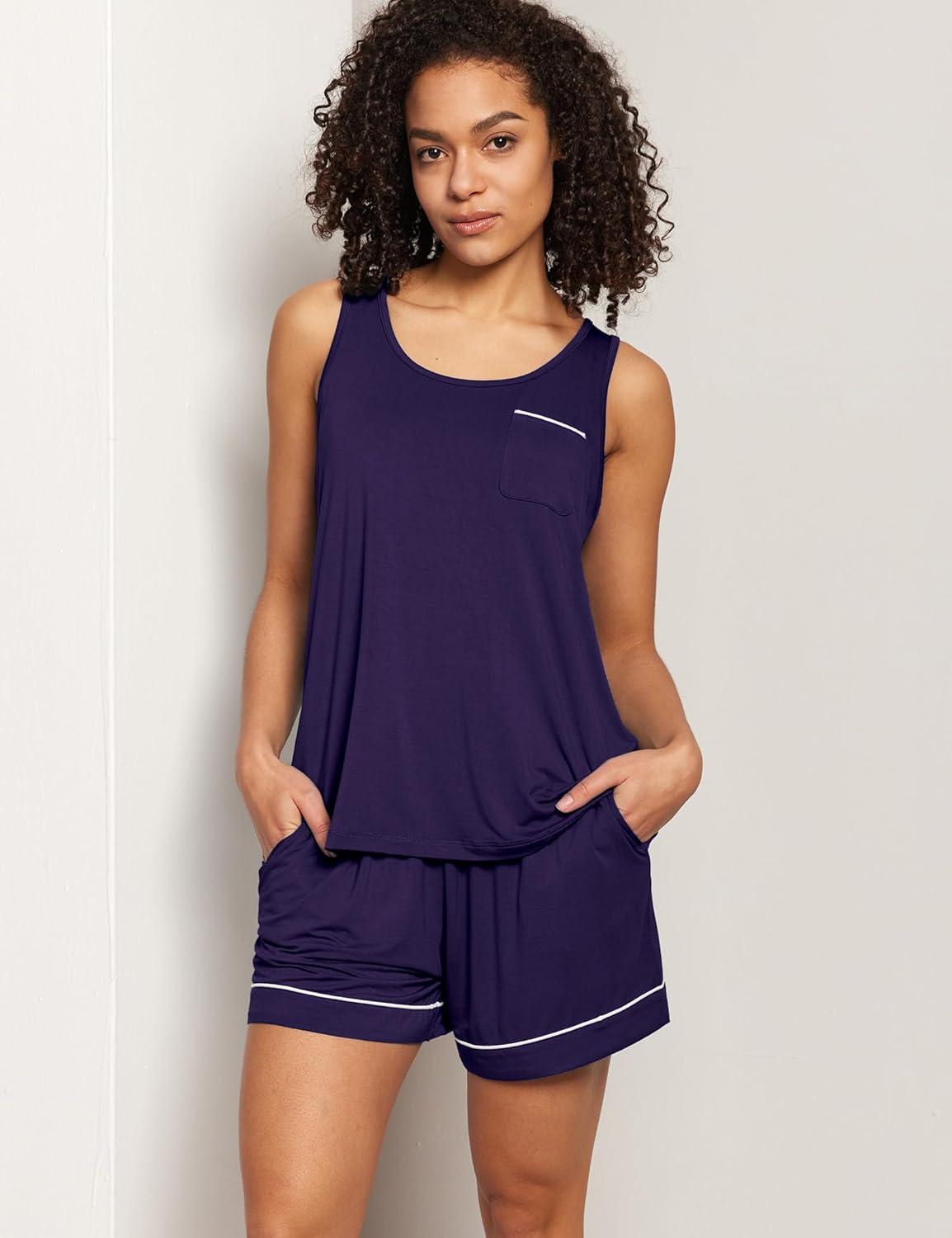 imageGYS Womens Pajama Set Bamboo Viscose Sleepwear amp Loungewear Cooling Sleeveless Tank Top and Sleep Shorts SetDeep Purple
