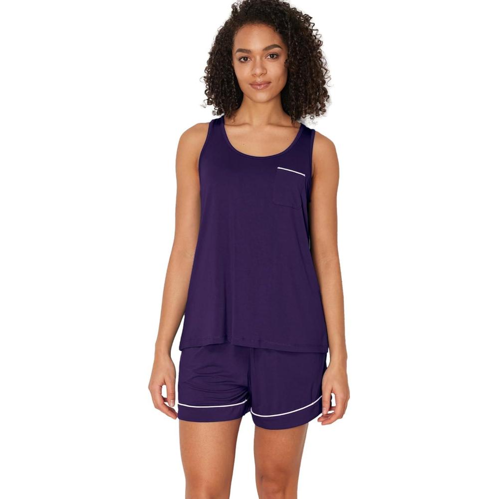 imageGYS Womens Pajama Set  Bamboo Viscose Sleepwear amp Loungewear Cooling Sleeveless Tank Top and Sleep Shorts SetDeep Purple