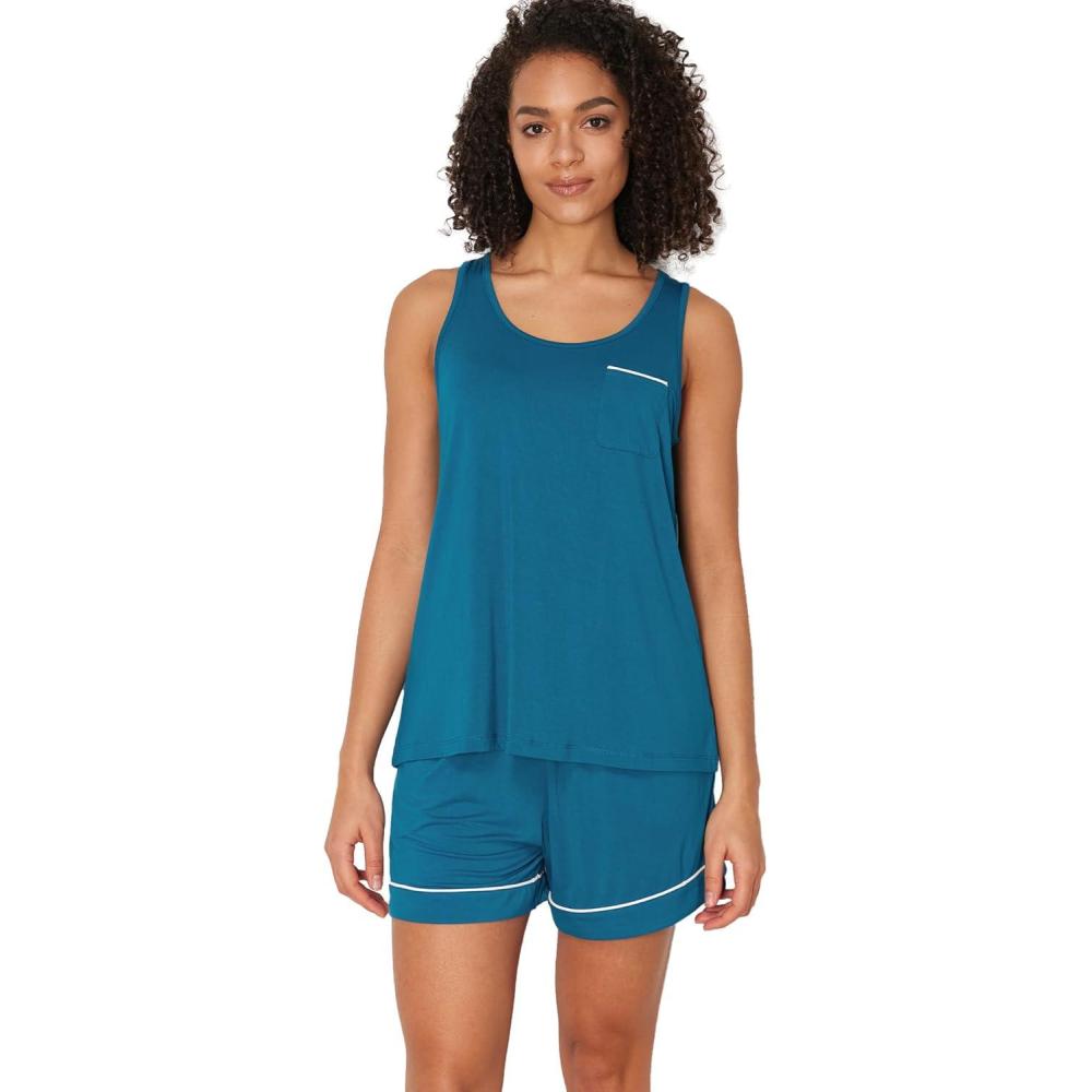 imageGYS Womens Pajama Set Bamboo Viscose Sleepwear amp Loungewear Cooling Sleeveless Tank Top and Sleep Shorts SetTeal Blue