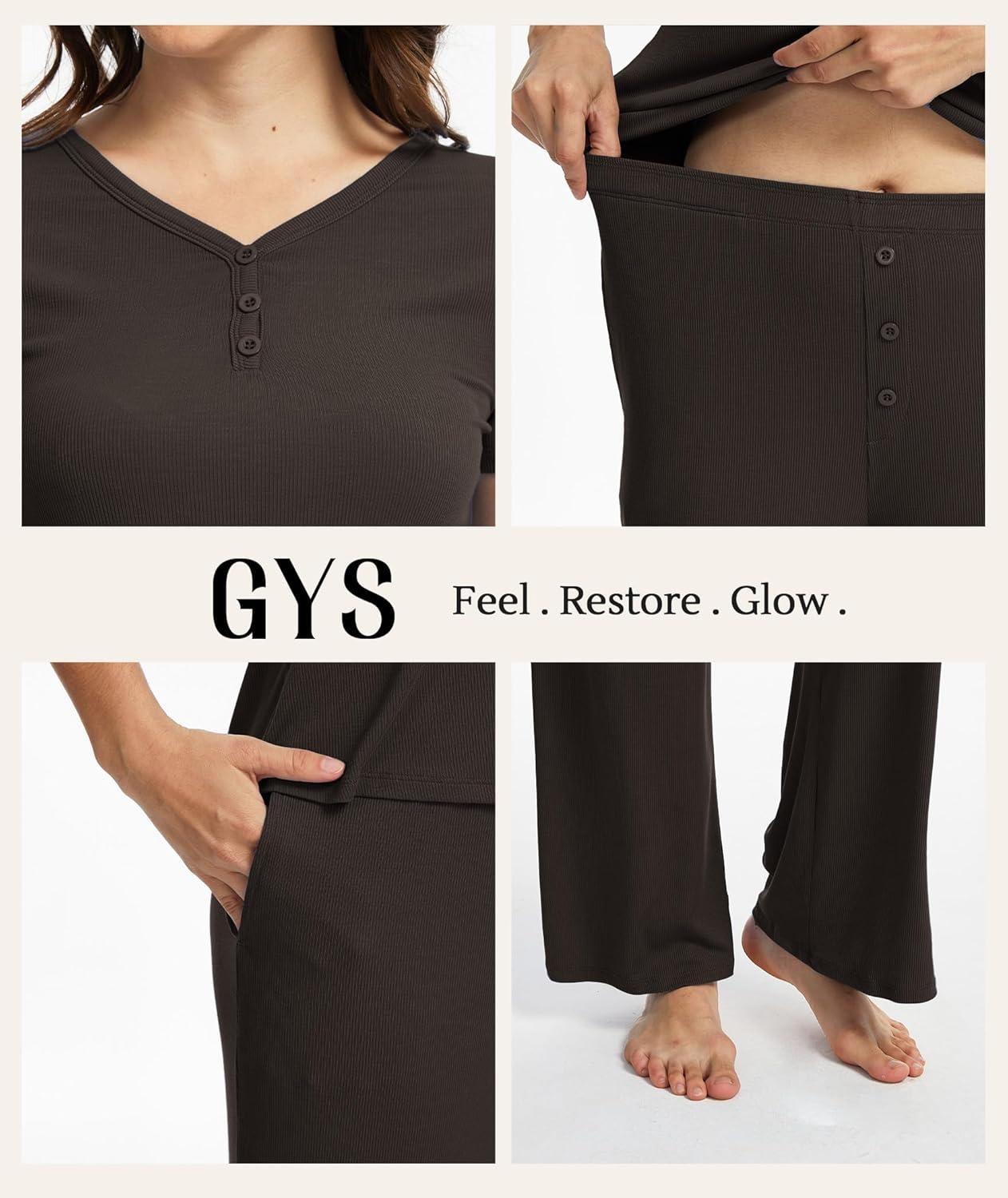 imageGYS Bamboo Viscose Pajamas for Women Set 2 Piece Butterysoft Loungewear Pjs Set Comfy VNeck Tshirt and Pants OutfitsChocolate