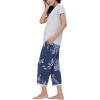 GYS Bamboo Pajamas Set for Women Soft Short Sleeve Tops with Capri Pants Sleepwear Printed Pjs Lounge Set(A – Heather Grey)