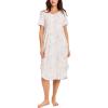 GYS Bamboo Viscose Nightgowns for Women Short Sleeve V Neck Night Shirts with Pockets(Ivory Blossom Drift)