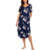 GYS Bamboo Viscose Nightgowns for Women Short Sleeve V Neck Night Shirts with Pockets(Navy Floral)