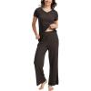 GYS Bamboo Viscose Pajamas for Women Set, 2 Piece Buttery-soft Loungewear Pjs Set, Comfy V-Neck T-shirt and Pants Outfits(Chocolate)